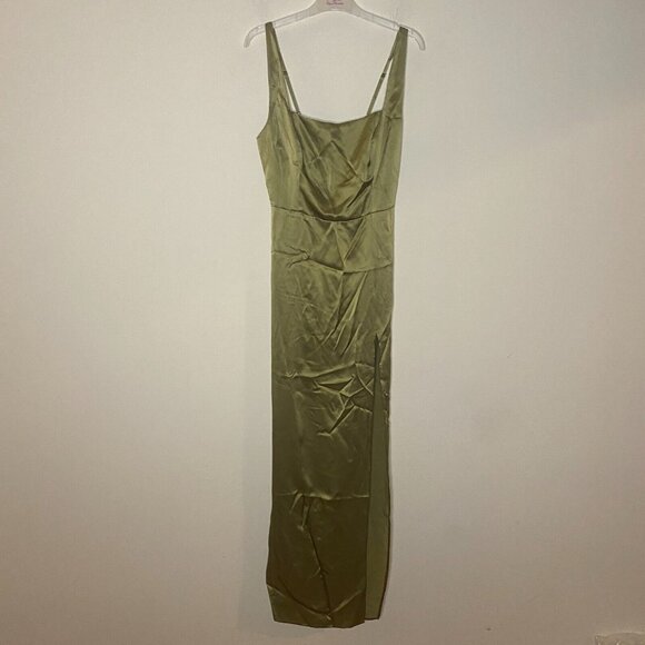 Reformation Solay Olive Green Silk Dress 6 Bridesmaid Green Midi - Picture 4 of 11